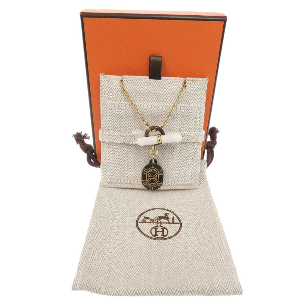 HERMES Necklace Buffalo horn gold Chene Dunkle Women Used Authentic