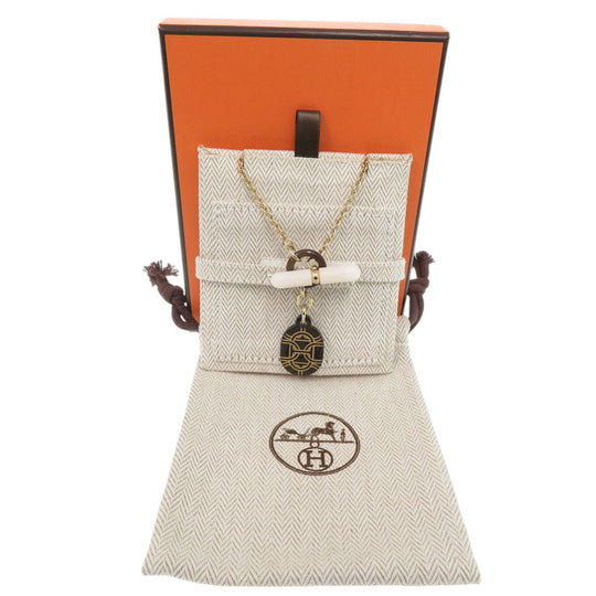 HERMES Necklace Buffalo horn gold Chene Dunkle Women Used Authentic