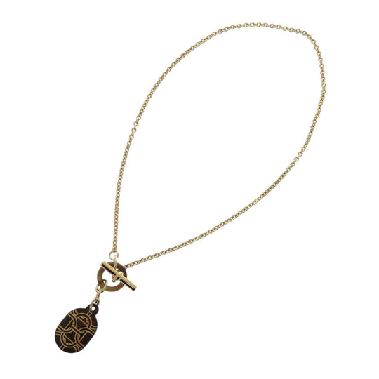 HERMES Necklace Buffalo horn gold Chene Dunkle Women Used Authentic