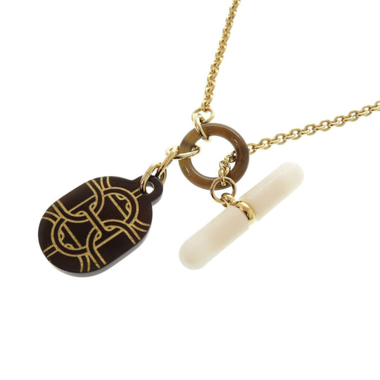 HERMES Necklace Buffalo horn gold Chene Dunkle Women Used Authentic