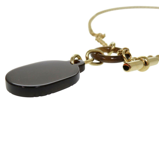 HERMES Necklace Buffalo horn gold Chene Dunkle Women Used Authentic