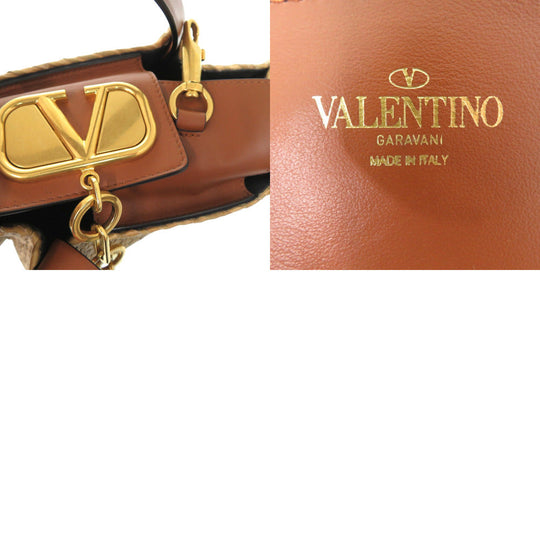 Valentino Garavani Tote Bag straw beige V logo straw studs 2way crossbody Women Used Authentic