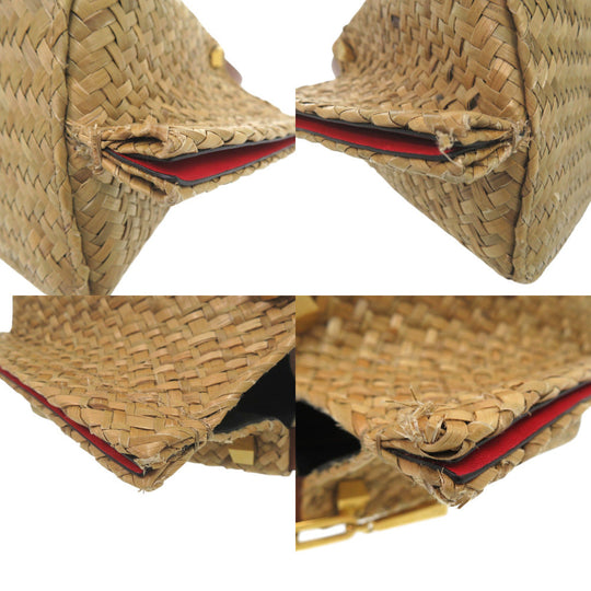 Valentino Garavani Tote Bag straw beige V logo straw studs 2way crossbody Women Used Authentic