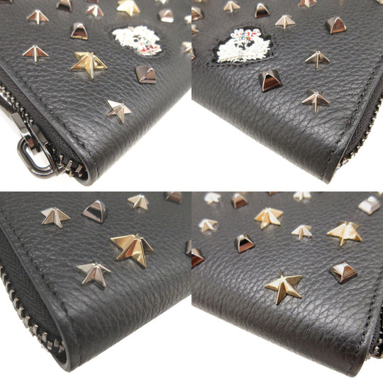 Christian Louboutin Long Wallet Purse leather black Zip Around studs Panettone Women(Unisex) Used Authentic