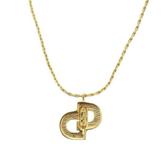 Christian Dior Necklace Rhinestones, Gold Plated gold logo rhinestone Women Used Authentic