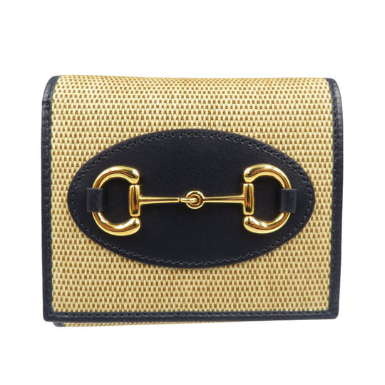 GUCCI Bifold Wallet 621891 Canvas, Leather beige Horsebit Women Used Authentic