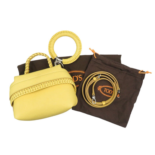 TOD�fS Shoulder Bag leather yellow Wave Women Used Authentic