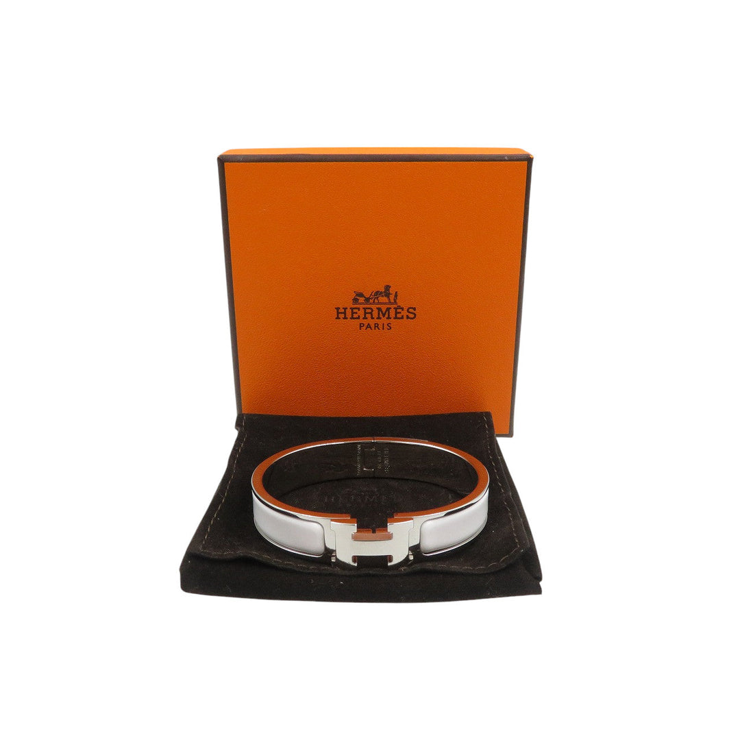HERMES Bangle CE ,  Stainless Steel white Click crack PM enamel Women Used Authentic