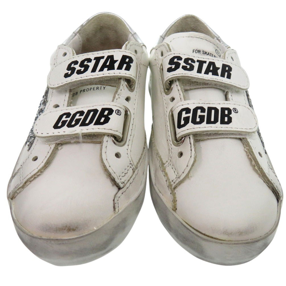 GOLDEN GOOSE sneakers G36KS021 J1 leather white Round toe Flat rubber sole Glitter star patch OLD SCHOOL SUPER STAR Kids 25 Used Authentic