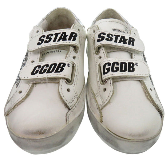 GOLDEN GOOSE sneakers G36KS021 J1 leather white Round toe Flat rubber sole Glitter star patch OLD SCHOOL SUPER STAR Kids 25 Used Authentic