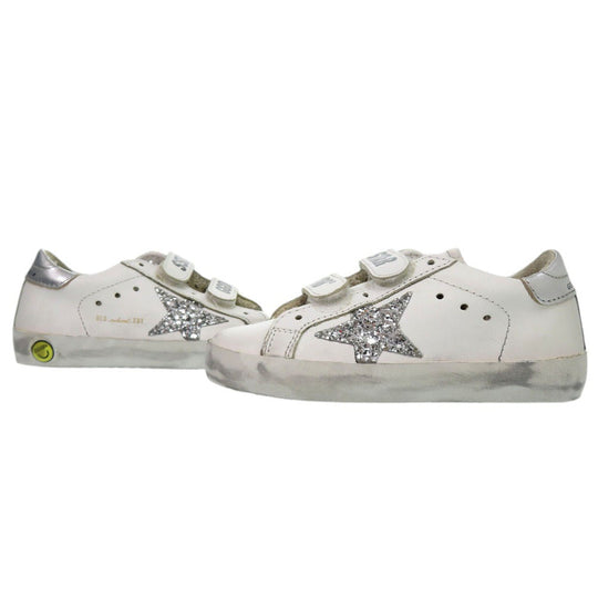 GOLDEN GOOSE sneakers G36KS021 J1 leather white Round toe Flat rubber sole Glitter star patch OLD SCHOOL SUPER STAR Kids 25 Used Authentic