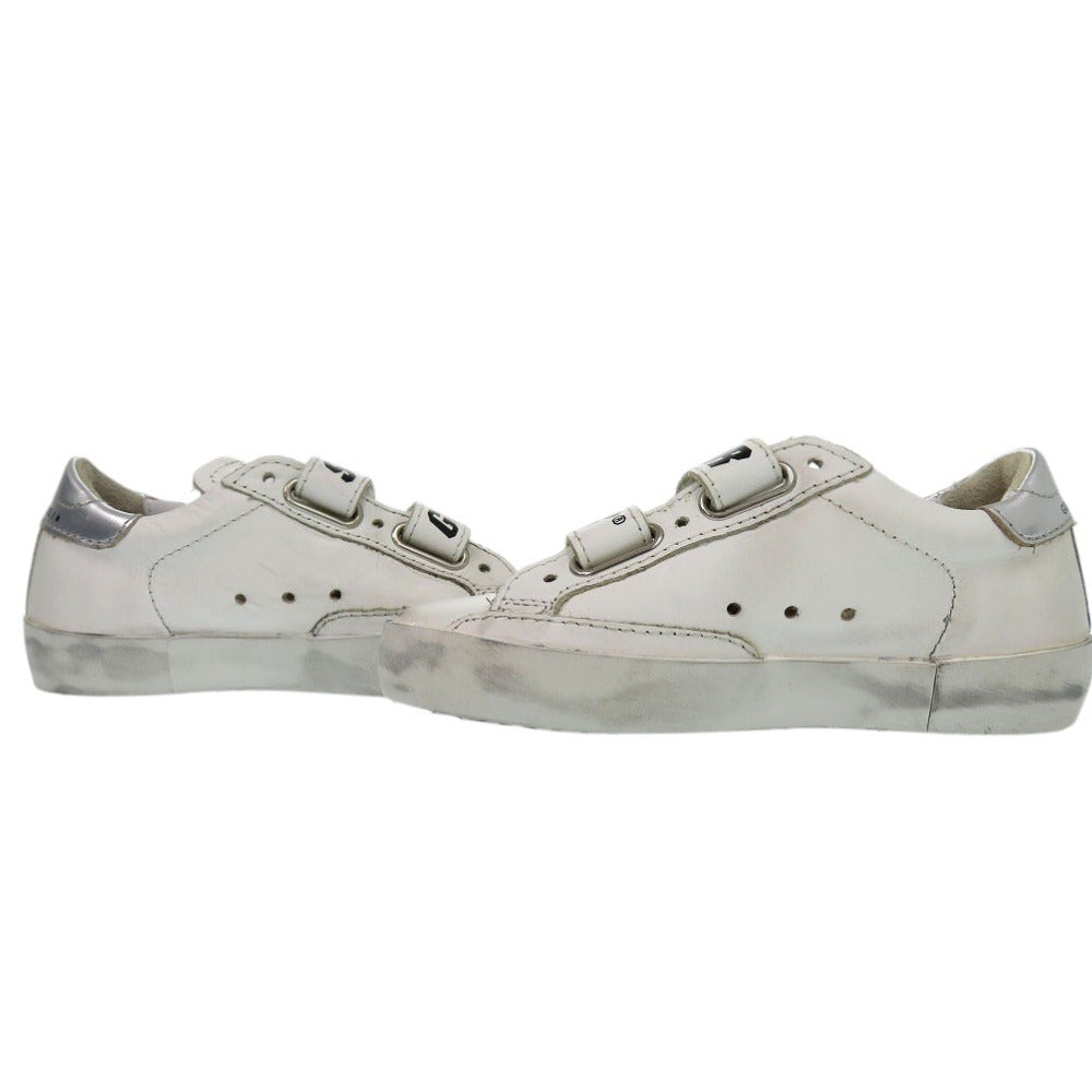 GOLDEN GOOSE sneakers G36KS021 J1 leather white Round toe Flat rubber sole Glitter star patch OLD SCHOOL SUPER STAR Kids 25 Used Authentic