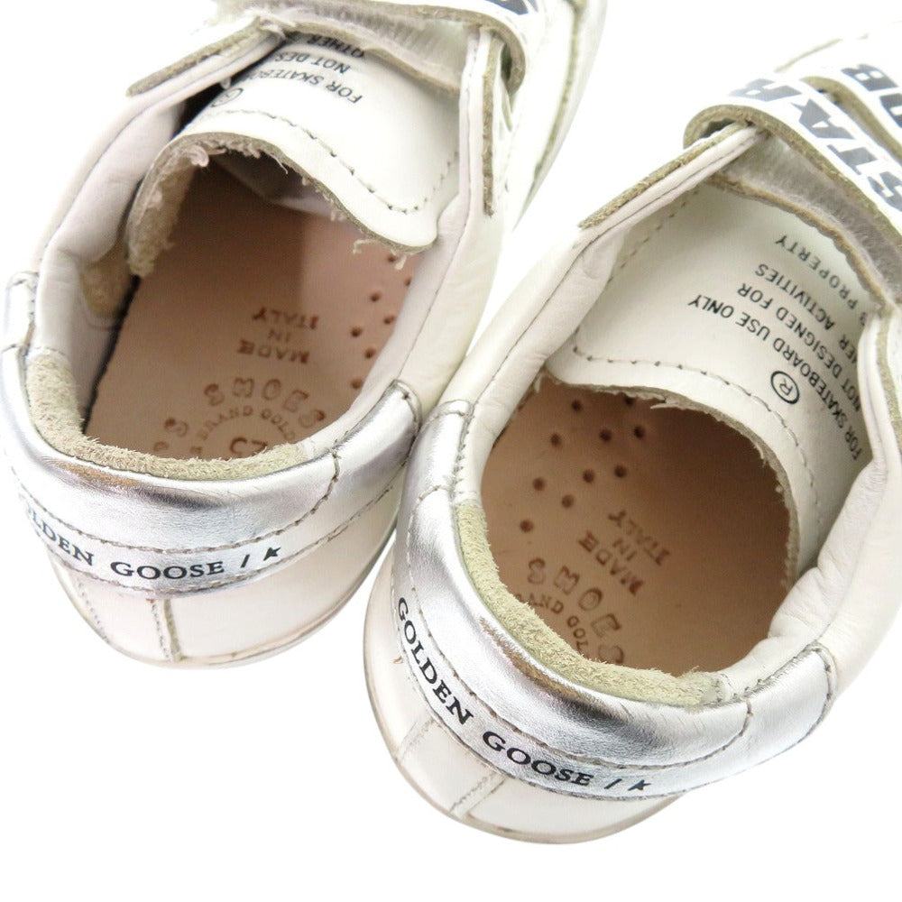 GOLDEN GOOSE sneakers G36KS021 J1 leather white Round toe Flat rubber sole Glitter star patch OLD SCHOOL SUPER STAR Kids 25 Used Authentic