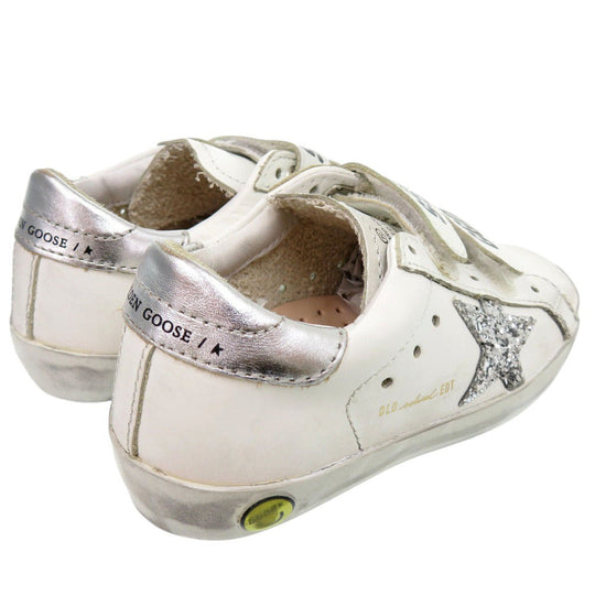 GOLDEN GOOSE sneakers G36KS021 J1 leather white Round toe Flat rubber sole Glitter star patch OLD SCHOOL SUPER STAR Kids 25 Used Authentic