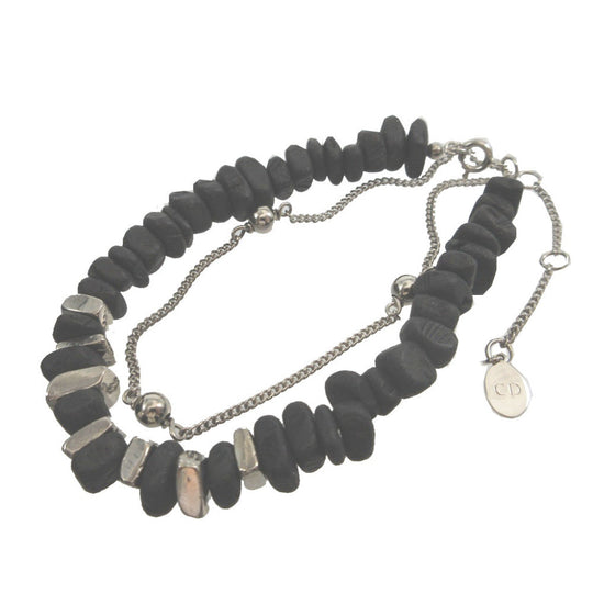 DIOR HOMME bracelet metal black Beads Stone Motif Double Row unisex(Unisex) Used Authentic