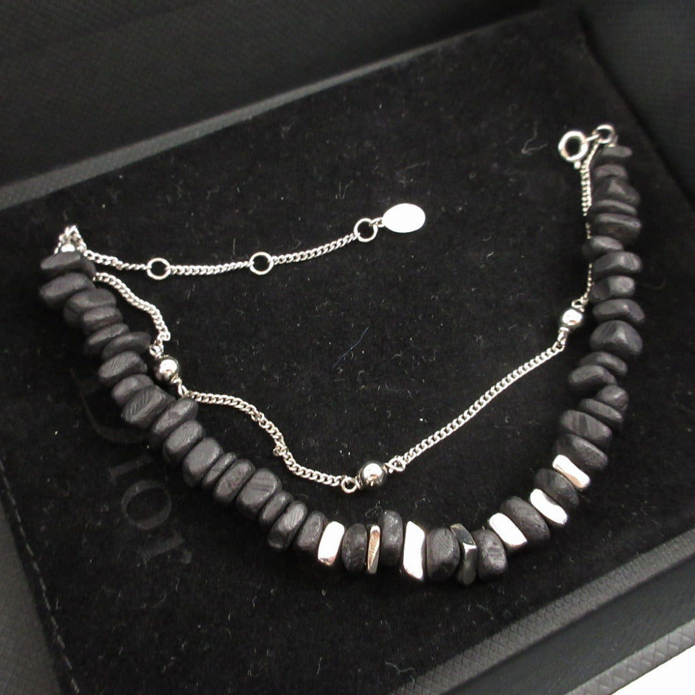 DIOR HOMME bracelet metal black Beads Stone Motif Double Row unisex(Unisex) Used Authentic