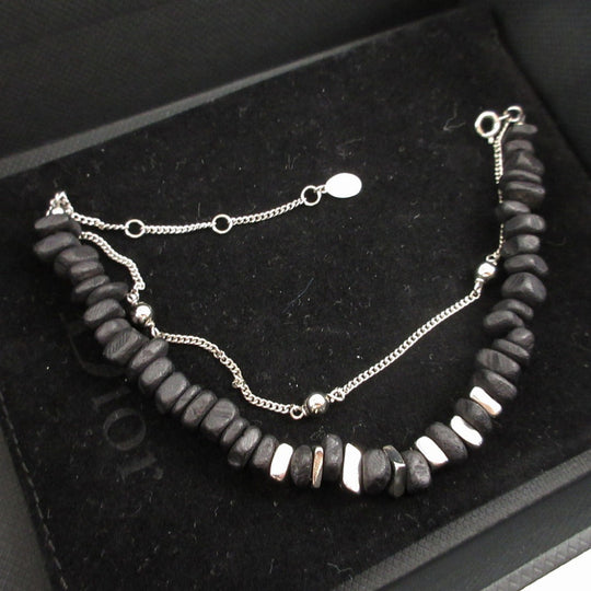 DIOR HOMME bracelet metal black Beads Stone Motif Double Row unisex(Unisex) Used Authentic