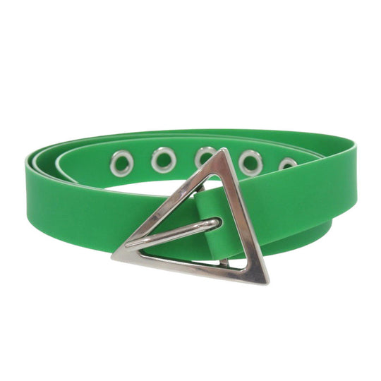 BOTTEGAVENETA belt 691010 V1RT0 3724 rubber PARAKEET Green Triangle Buckle unisex(Unisex) 110CM 44IN Used Authentic