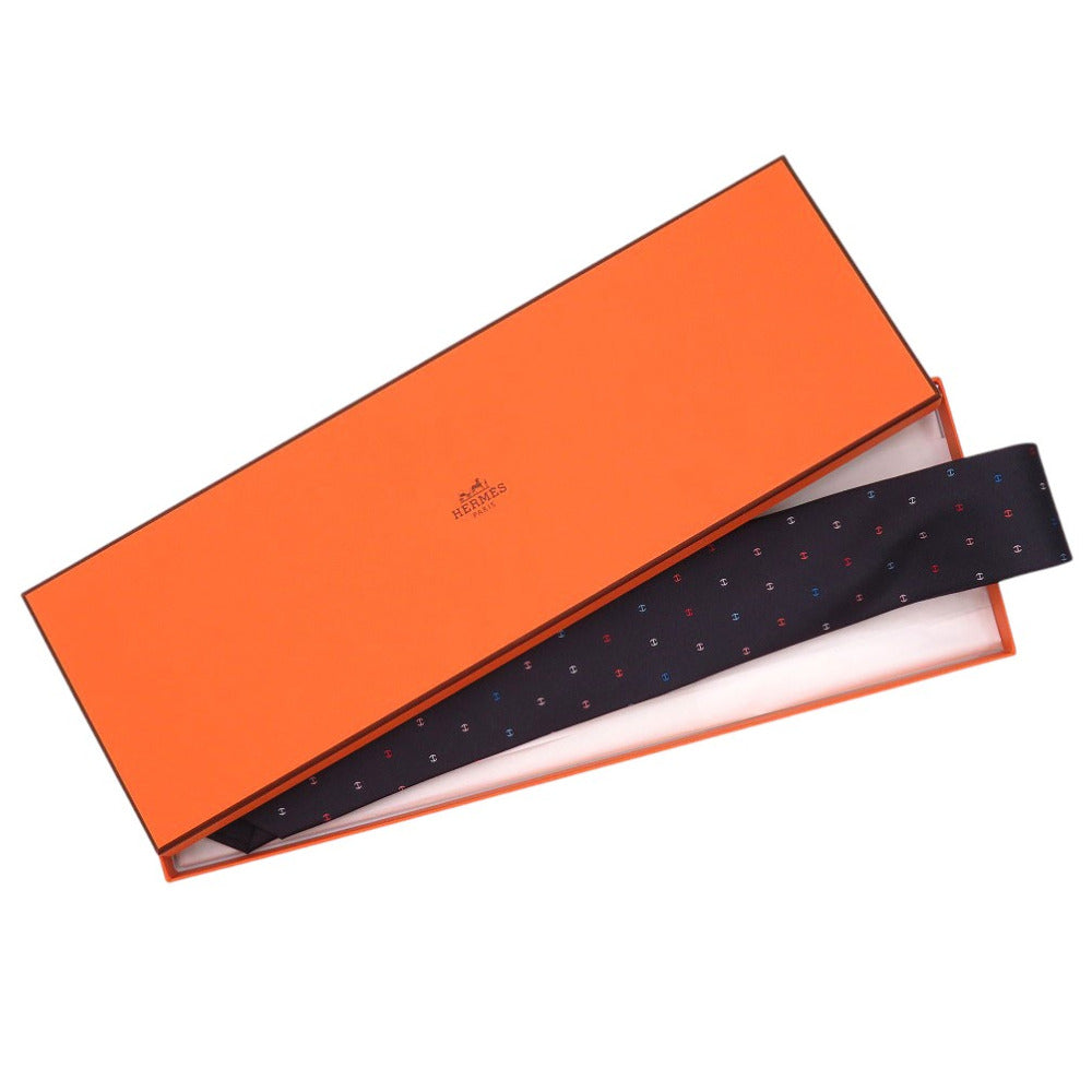 HERMES tie silk black H logo mens Used Authentic