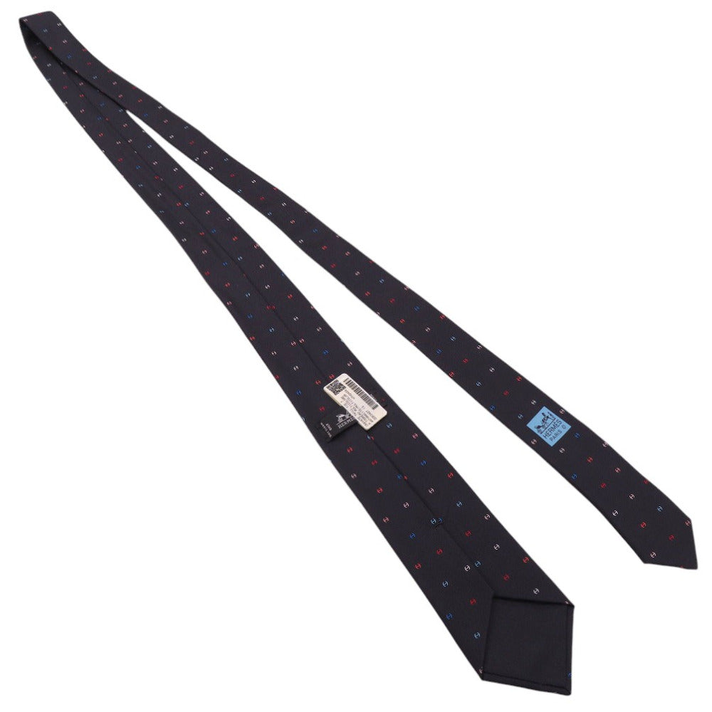 HERMES tie silk black H logo mens Used Authentic