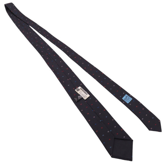 HERMES tie silk black H logo mens Used Authentic