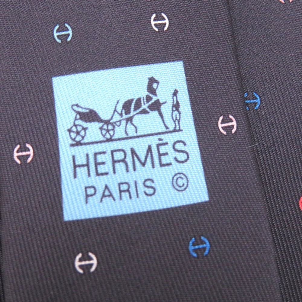HERMES tie silk black H logo mens Used Authentic
