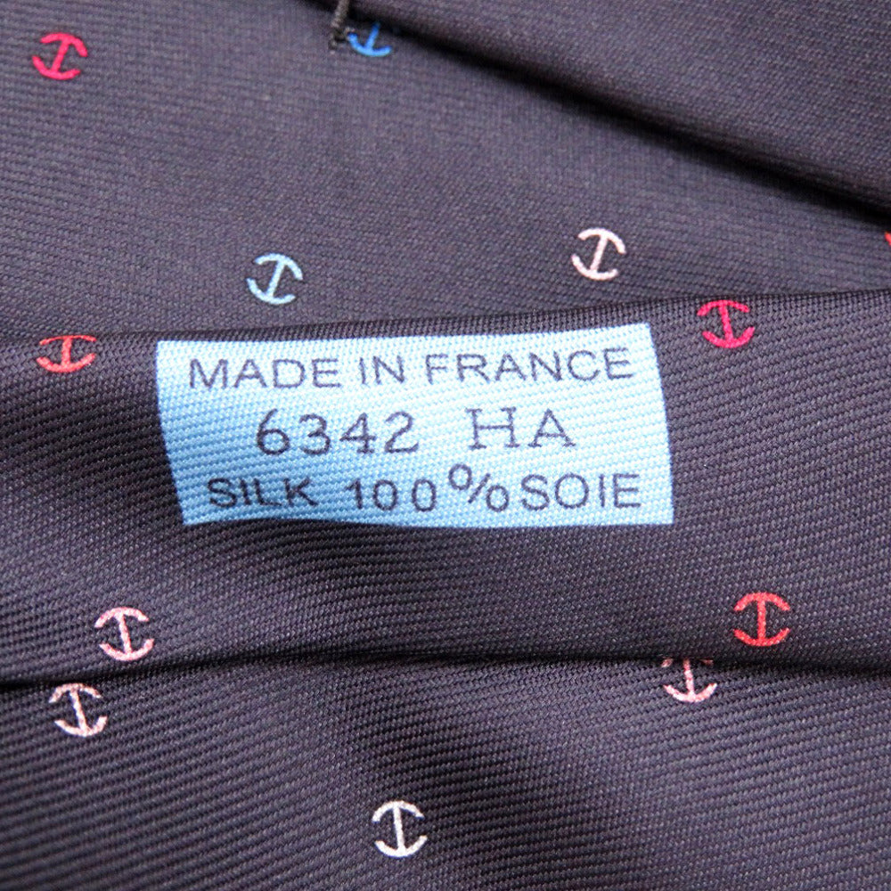 HERMES tie silk black H logo mens Used Authentic
