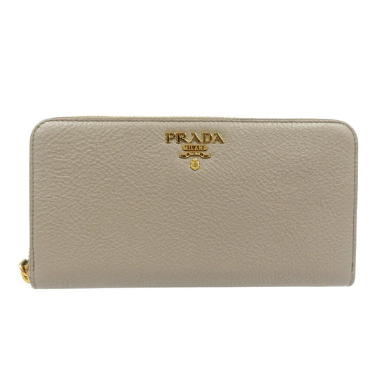 PRADA Long Wallet Purse 1ML506 leather gray Zip Around unisex(Unisex) Used Authentic