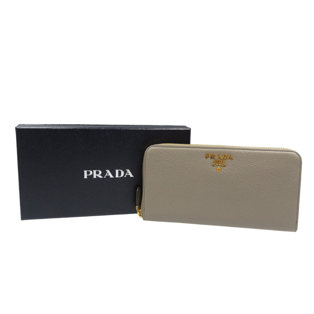 PRADA Long Wallet Purse 1ML506 leather gray Zip Around unisex(Unisex) Used Authentic