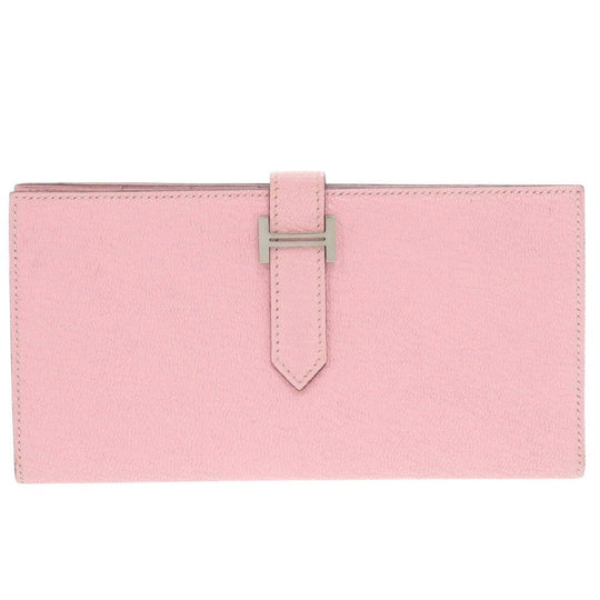 HERMES Long Wallet Purse Shave Rose cherry Beansufla Women Used Authentic
