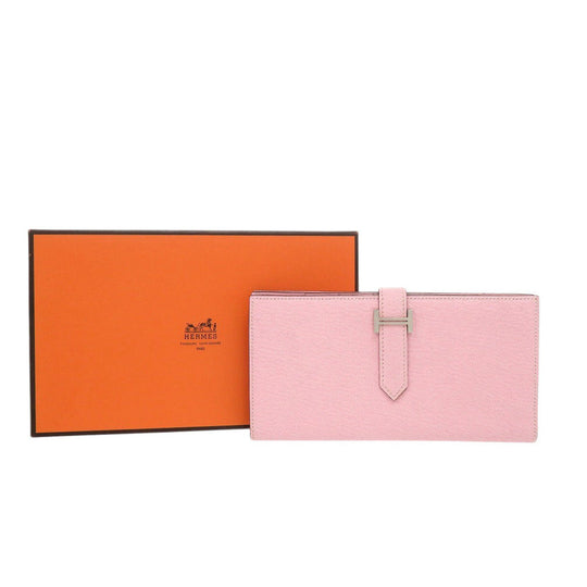 HERMES Long Wallet Purse Shave Rose cherry Beansufla Women Used Authentic