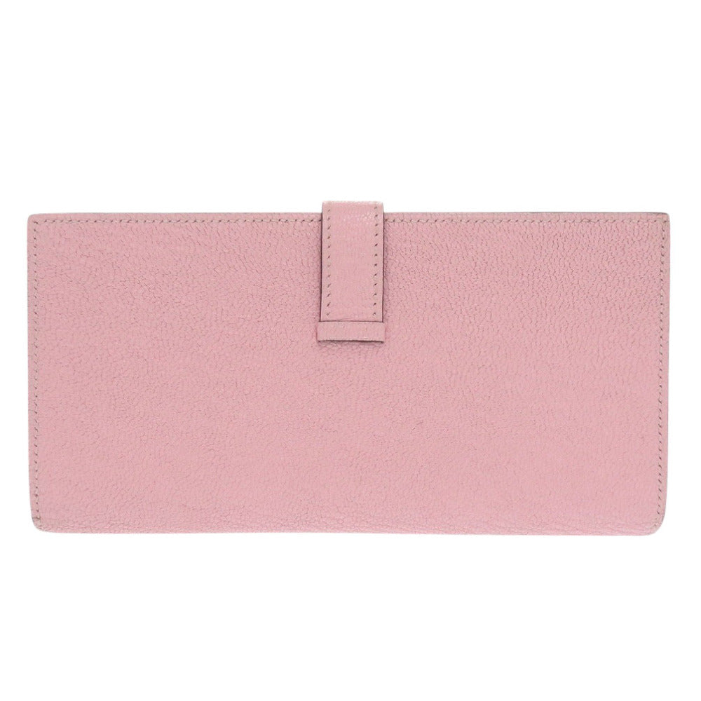 HERMES Long Wallet Purse Shave Rose cherry Beansufla Women Used Authentic