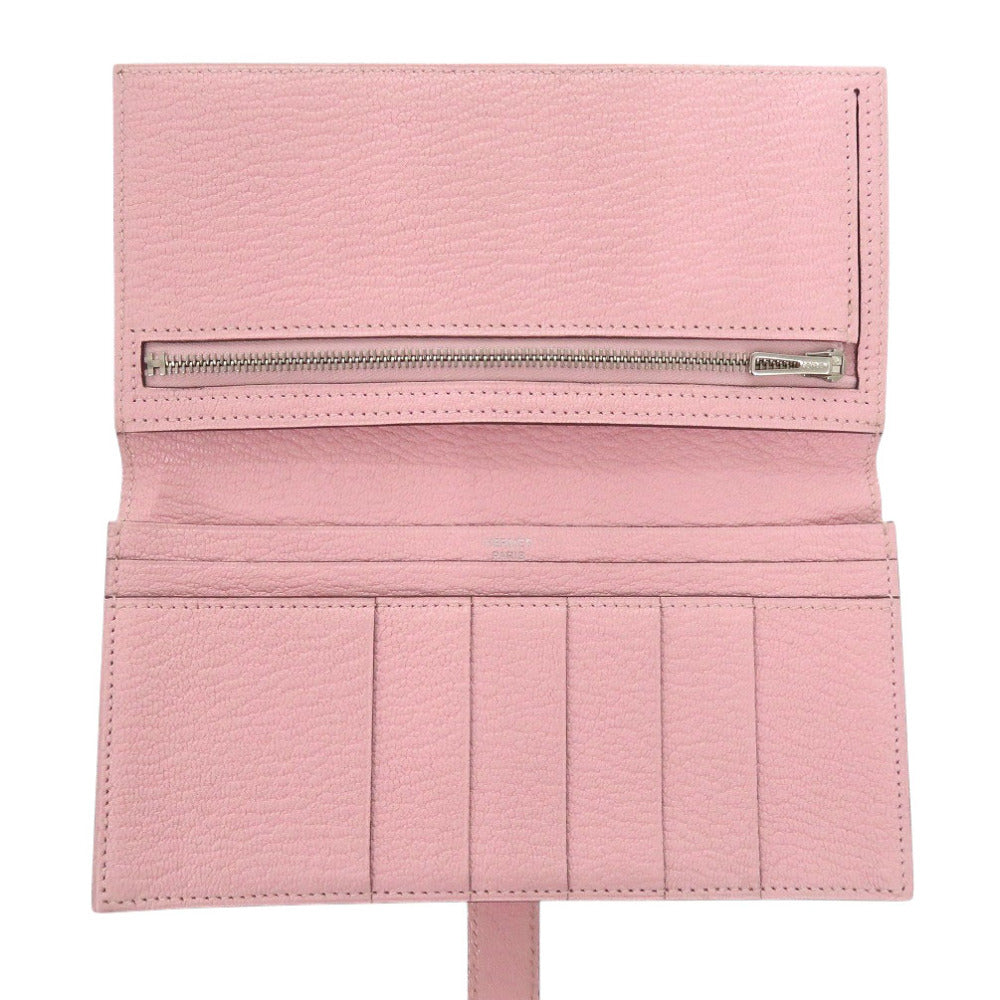 HERMES Long Wallet Purse Shave Rose cherry Beansufla Women Used Authentic