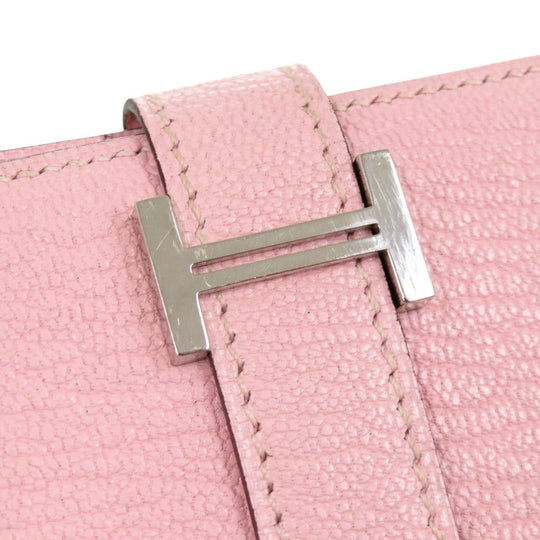 HERMES Long Wallet Purse Shave Rose cherry Beansufla Women Used Authentic