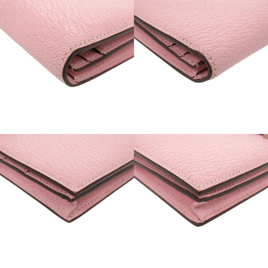 HERMES Long Wallet Purse Shave Rose cherry Beansufla Women Used Authentic