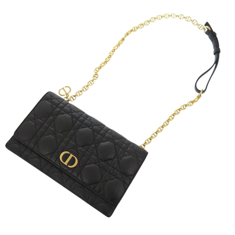 Christian Dior Waist bag Calfskin black Chain wallet Canage Caro pouch Women Used Authentic