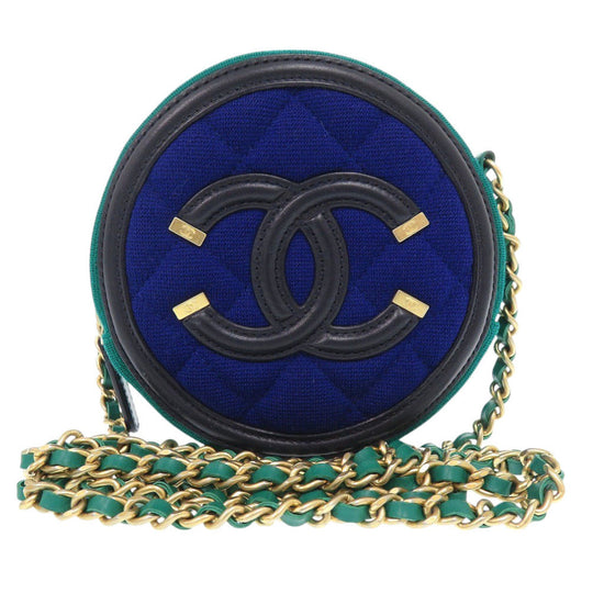 CHANEL Shoulder Bag AP0365 Cotton, Leather, Jersey Multi Chain Clutch Shoulder Bag CC Filigree Round Women Used Authentic