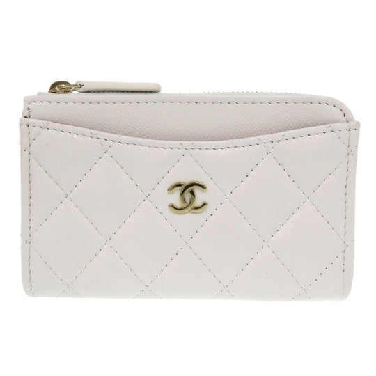 CHANEL Coin case AP3179 Caviar skin white Matrasse COCO Mark Women Used Authentic