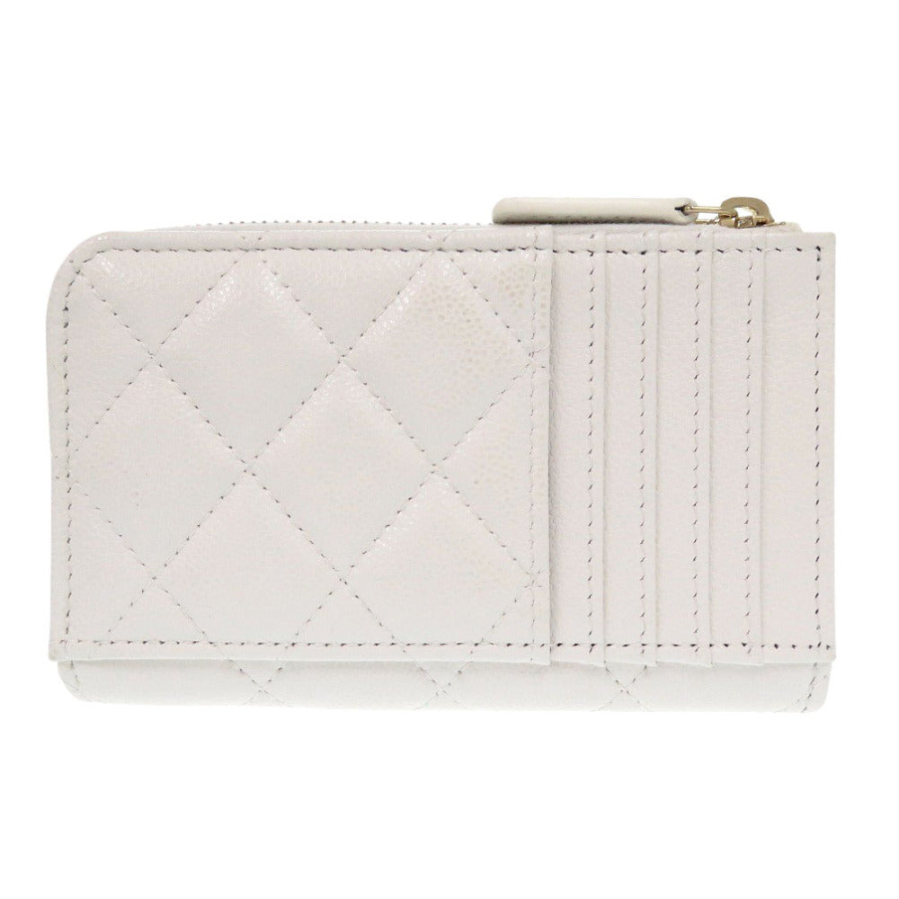 CHANEL Coin case AP3179 Caviar skin white Matrasse COCO Mark Women Used Authentic