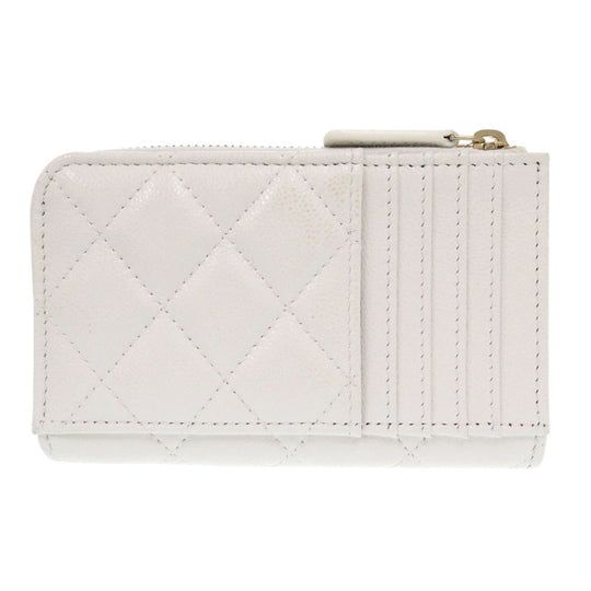 CHANEL Coin case AP3179 Caviar skin white Matrasse COCO Mark Women Used Authentic