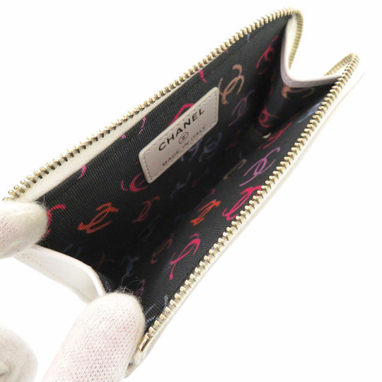 CHANEL Coin case AP3179 Caviar skin white Matrasse COCO Mark Women Used Authentic