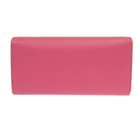 PRADA Long Wallet Purse 1DH002 leather Pink PEONIA Chain wallet Women Used Authentic