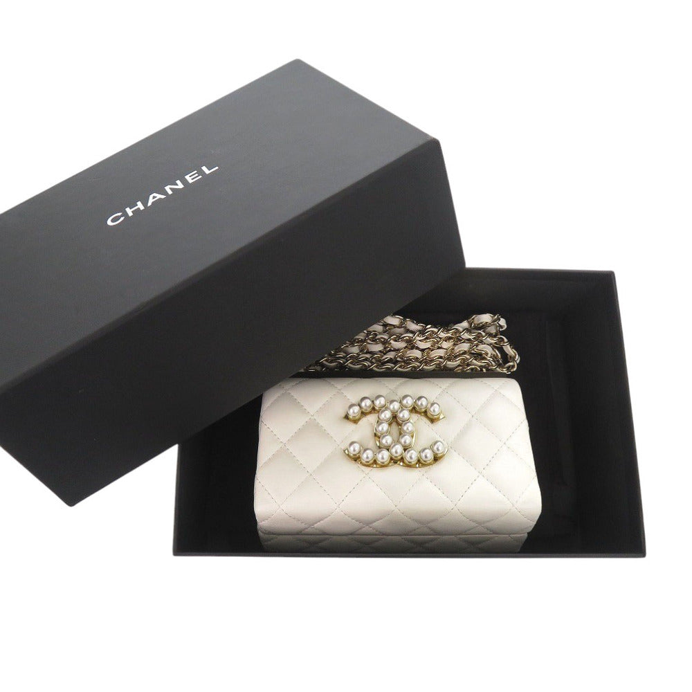 CHANEL Shoulder Bag AP3452 lambskin white ChainShoulder Bag COCO Mark Matrasse Women Used Authentic