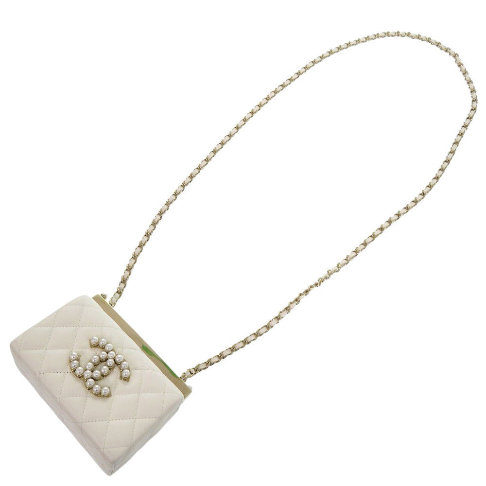 CHANEL Shoulder Bag AP3452 lambskin white ChainShoulder Bag COCO Mark Matrasse Women Used Authentic