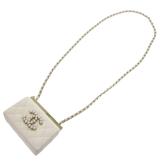 CHANEL Shoulder Bag AP3452 lambskin white ChainShoulder Bag COCO Mark Matrasse Women Used Authentic