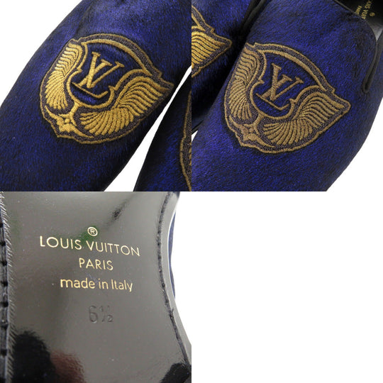 LOUIS VUITTON Other shoes BM1108 Velor Navy Auteuil Line Opera Shoes LV Embroidered Slip-On Loafers Size 6 1/2 mens 6.5 Used Authentic