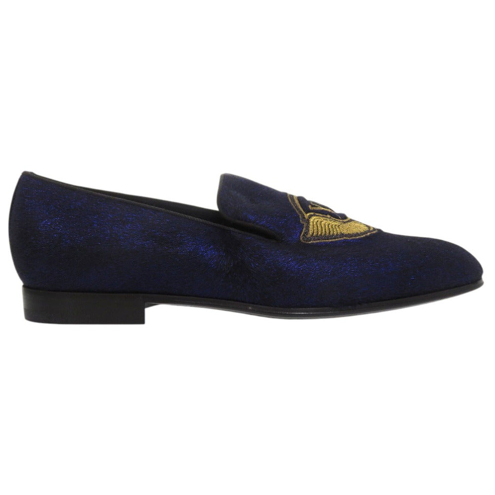 LOUIS VUITTON Other shoes BM1108 Velor Navy Auteuil Line Opera Shoes LV Embroidered Slip-On Loafers Size 6 1/2 mens 6.5 Used Authentic