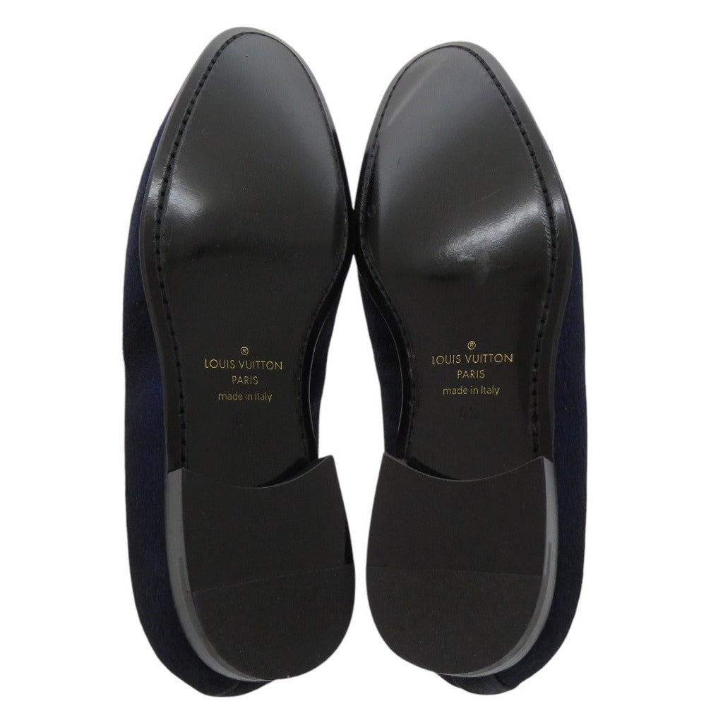 LOUIS VUITTON Other shoes BM1108 Velor Navy Auteuil Line Opera Shoes LV Embroidered Slip-On Loafers Size 6 1/2 mens 6.5 Used Authentic