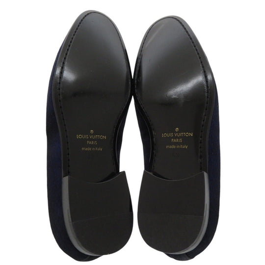 LOUIS VUITTON Other shoes BM1108 Velor Navy Auteuil Line Opera Shoes LV Embroidered Slip-On Loafers Size 6 1/2 mens 6.5 Used Authentic