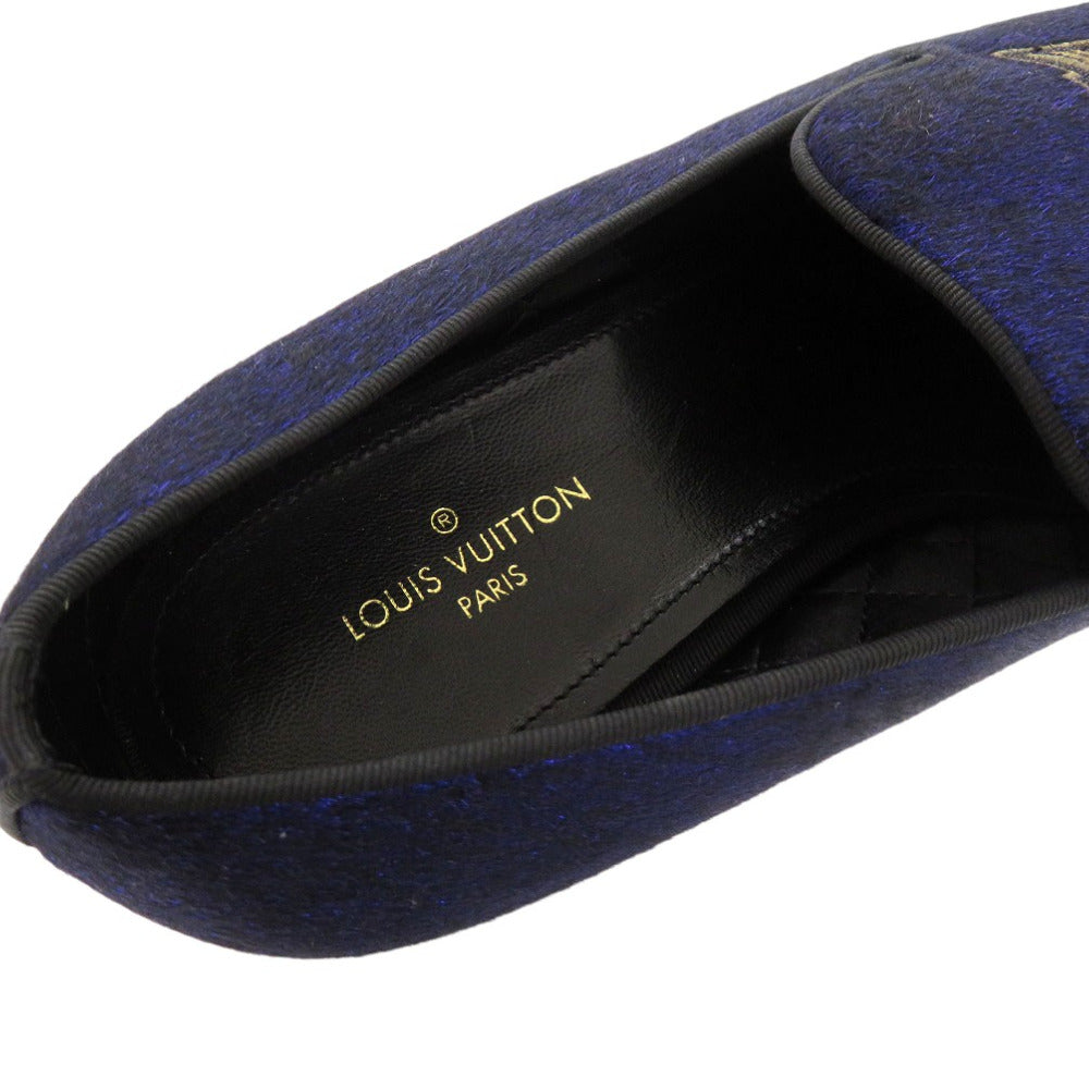 LOUIS VUITTON Other shoes BM1108 Velor Navy Auteuil Line Opera Shoes LV Embroidered Slip-On Loafers Size 6 1/2 mens 6.5 Used Authentic
